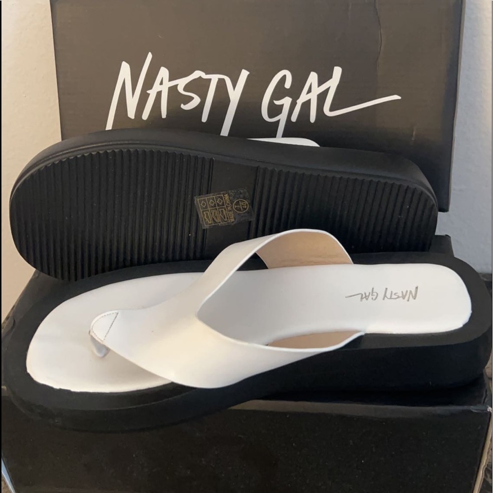 White platform flip flops